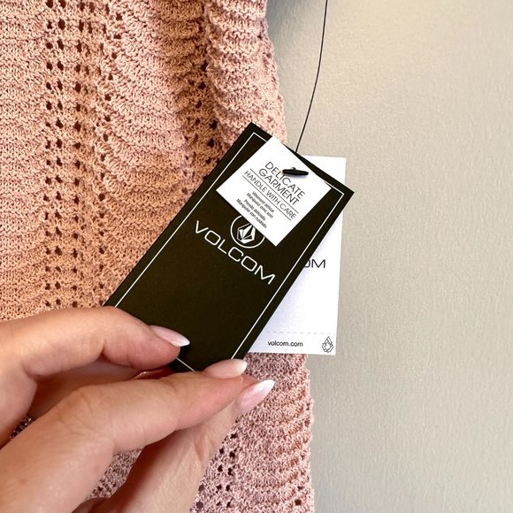 VOLCOM NWT Mushroom Ribbed Crochet All Day Sleeveless Midi Dress NEW - Picture 6 of 11